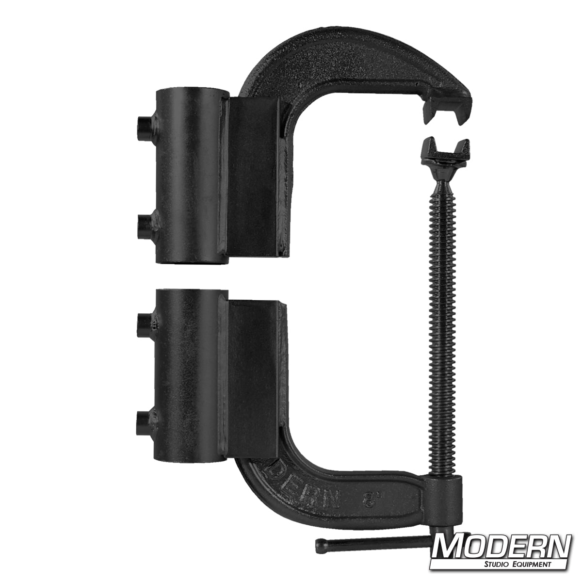 Speed C-Clamp for Speed-Rail® showing threaded bolt and reinforced steel frame | Modern Studio Equipment