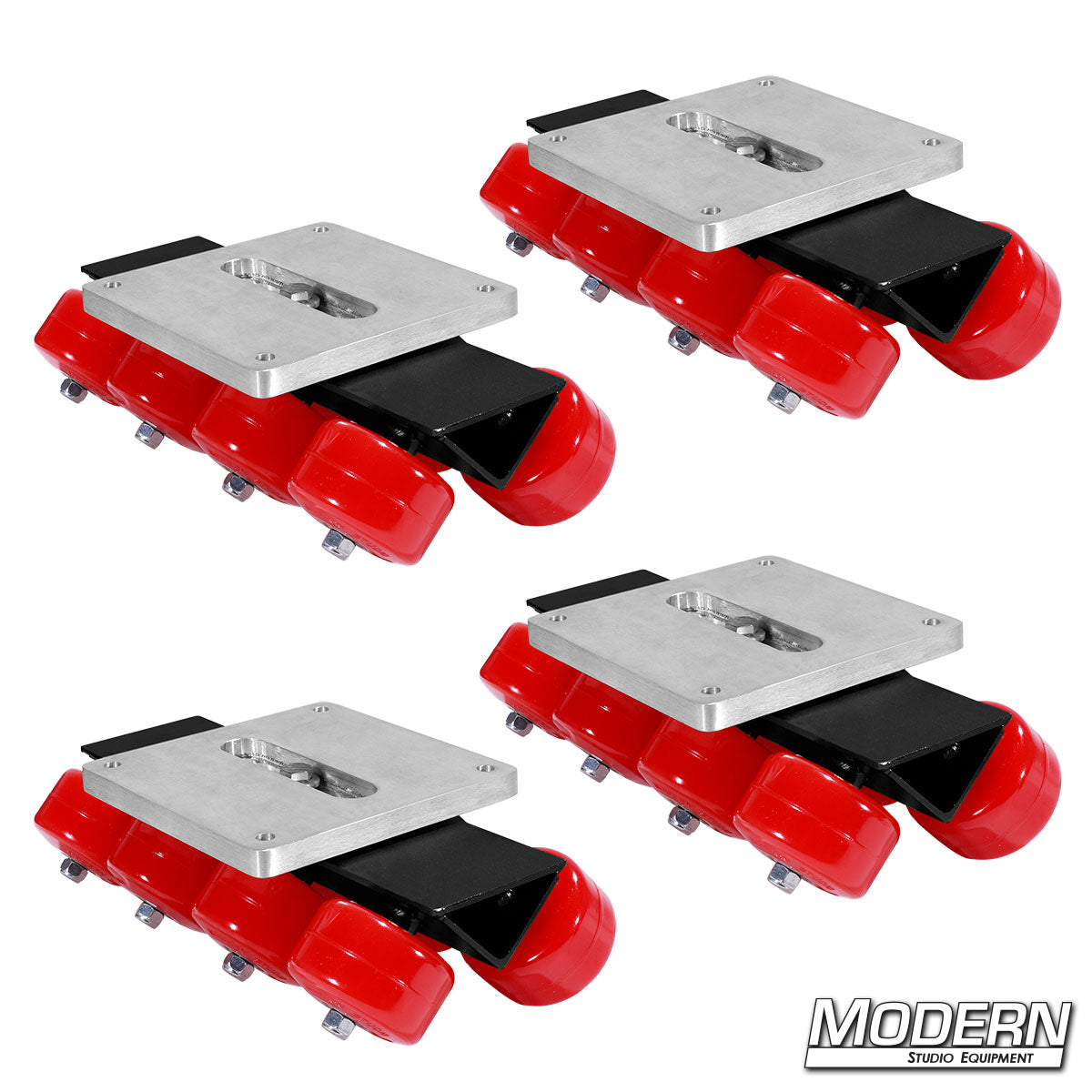 Set of four Eight Wheels Per Corner Skateboard Brackets, designed for stable and smooth rolling support in grip and camera dolly setups.