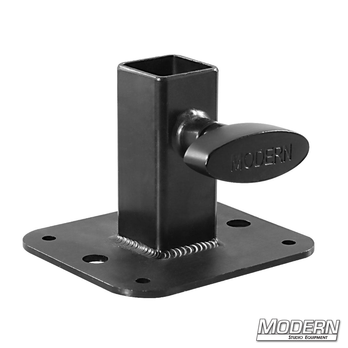 Flange Base for 1 inch square tube, durable steel mounting hardware for film grip and rigging equipment with T-handle | Modern Studio Equipment