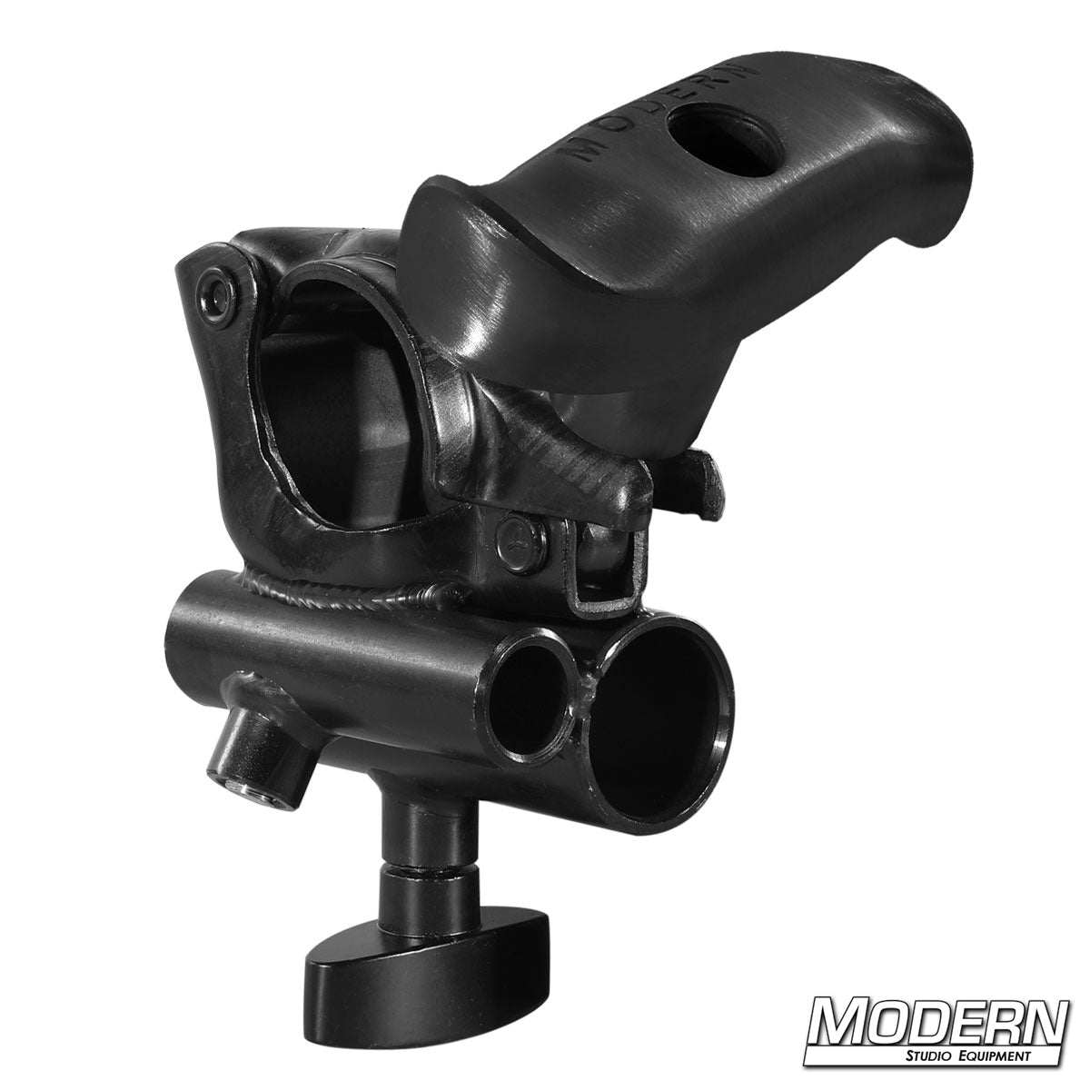 Professional grip hardware for film and TV production, designed for secure rigging and dual mounting of lights, cameras, and accessories with both Junior and Baby receivers | Modern Studio Equipment