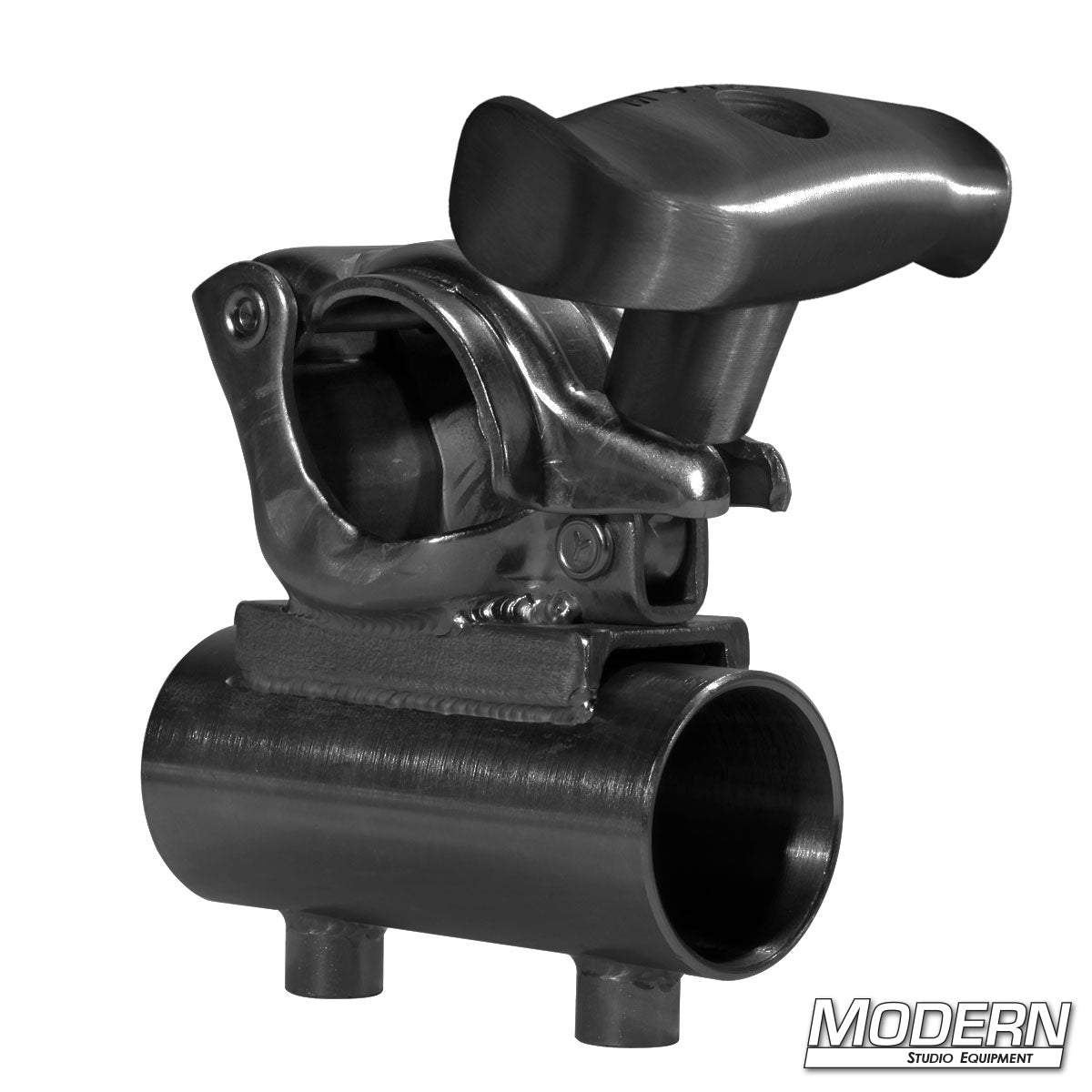 Grid Clamp with Horizontal 1-1/4 inch Speed-Rail® Receiver with spin handle— professional grip hardware for film and TV production, designed for horizontal rigging and secure mounting of lights, pipes, and accessories | Modern Studio Equipment