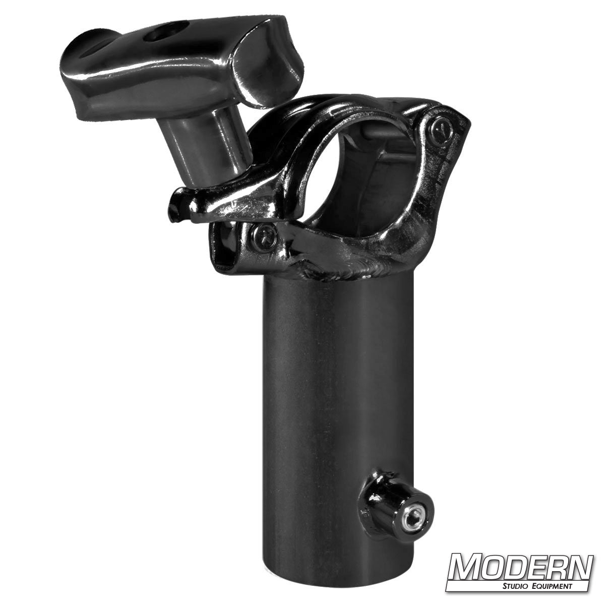Grid Clamp with Vertical 1-1/4 inch Speed-Rail® Receiver with spin handle— professional grip hardware for film and TV production, designed for vertical rigging and secure mounting of lights, pipes, and accessories | Modern Studio Equipment