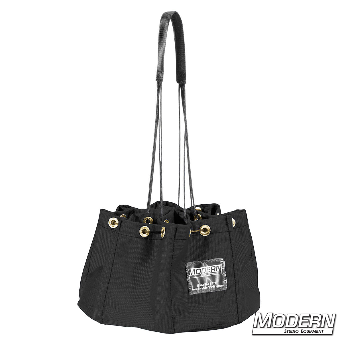 Black Cordura Nail and Screw Bag with multiple compartments, grommets and ties for organizing fasteners and small hardware