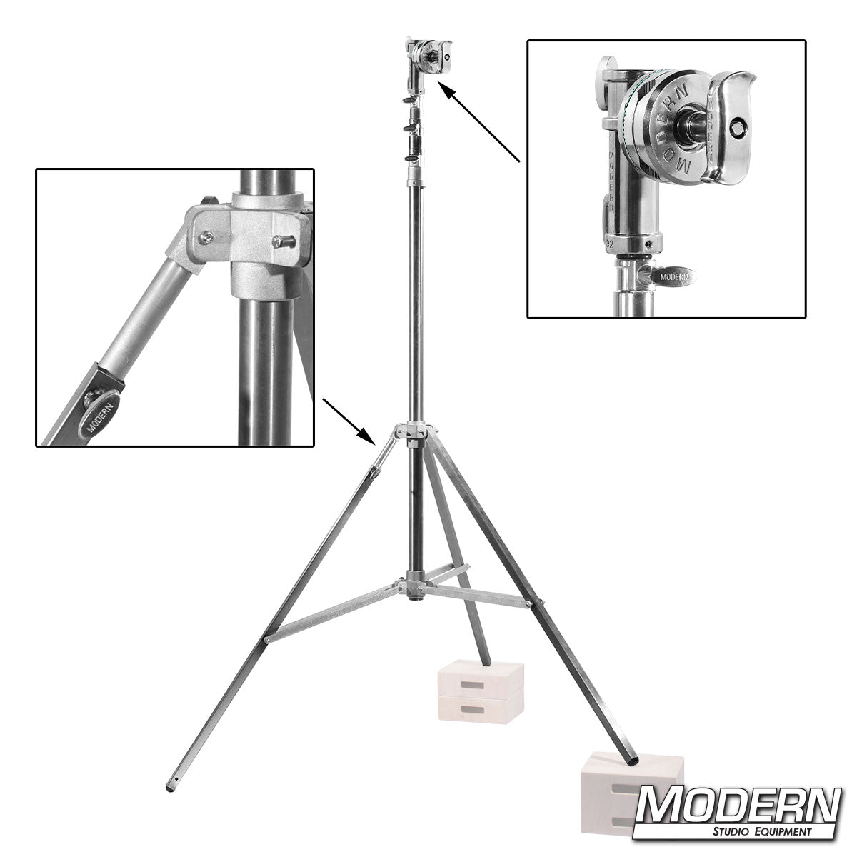 Combo Triple Riser Stand with Rocky Mountain Leg and 4-1/2 inch Grip Head — heavy-duty grip stand for lighting, rigging, and film production | Modern Studio Equipment