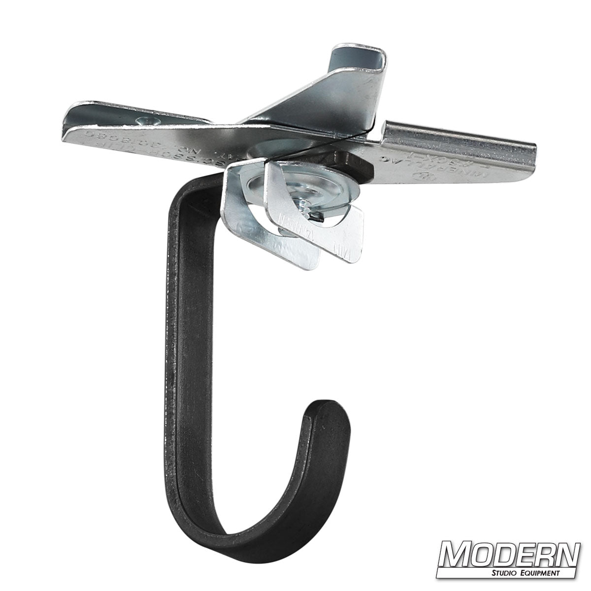 Metal hook with black rubber bumper on a white background, branded 'Modern Studio Equipment'.