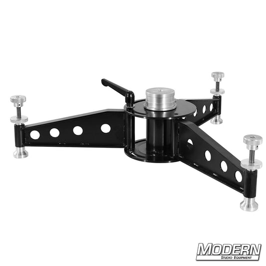 Modern Bazooka Base – heavy-duty support base for camera risers, platforms, and pipe-mounted rigs in film and TV production.