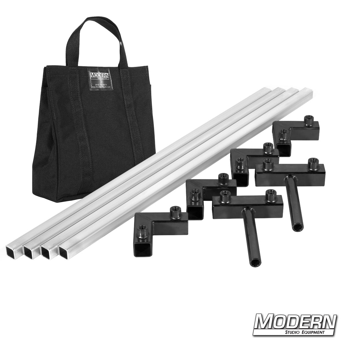 4′×4′ grip frame with full-length 4′ tubes and Black bag— perspective view | Modern Studio Equipment