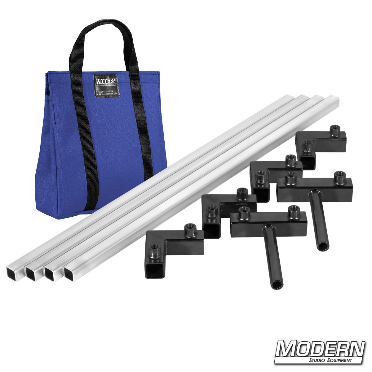 4′×4′ grip frame with full-length 4′ tubes and Blue bag— perspective view | Modern Studio Equipment
