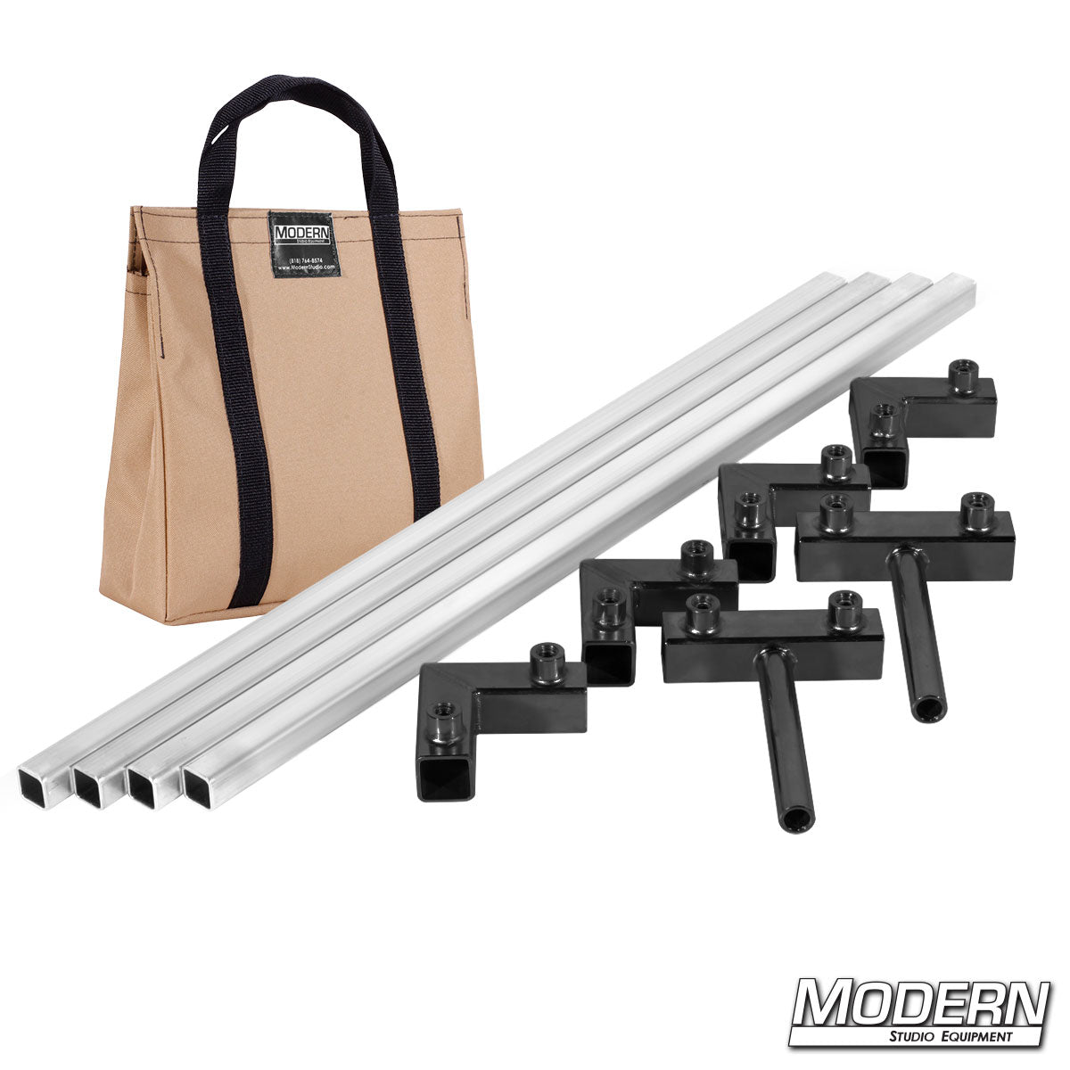 4′×4′ grip frame with full-length 4′ tubes and Tan bag— perspective view | Modern Studio Equipment