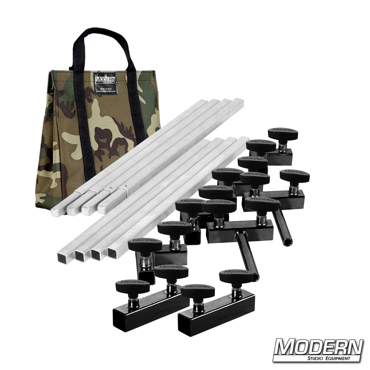 4′×4′ frame (2′ tubes) — Camo Bag with quick-connect corners, pins and T-Handles | Modern Studio Equipment