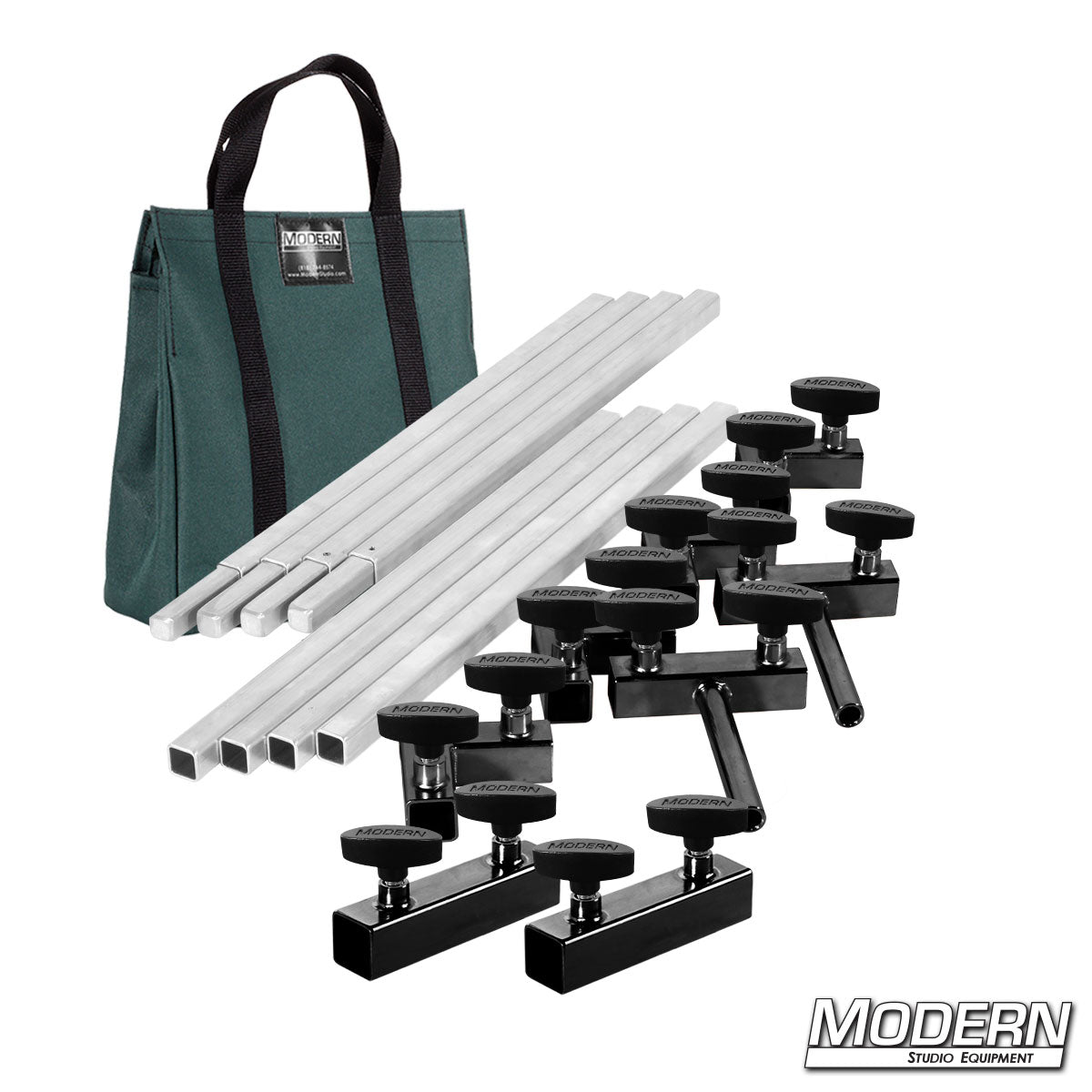 4′×4′ frame (2′ tubes) — Green Bag with quick-connect corners, sliding pins and T-Handles | Modern Studio Equipment