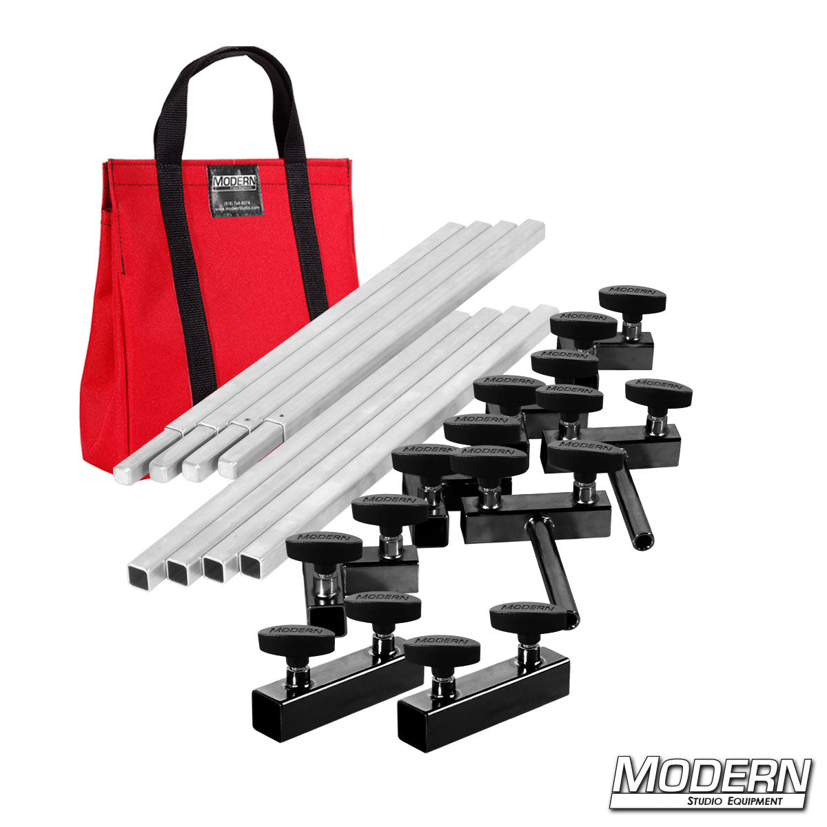 4′×4′ frame (2′ tubes) — Red Bag with quick-connect corners, sliding pins and T-Handles | Modern Studio Equipment