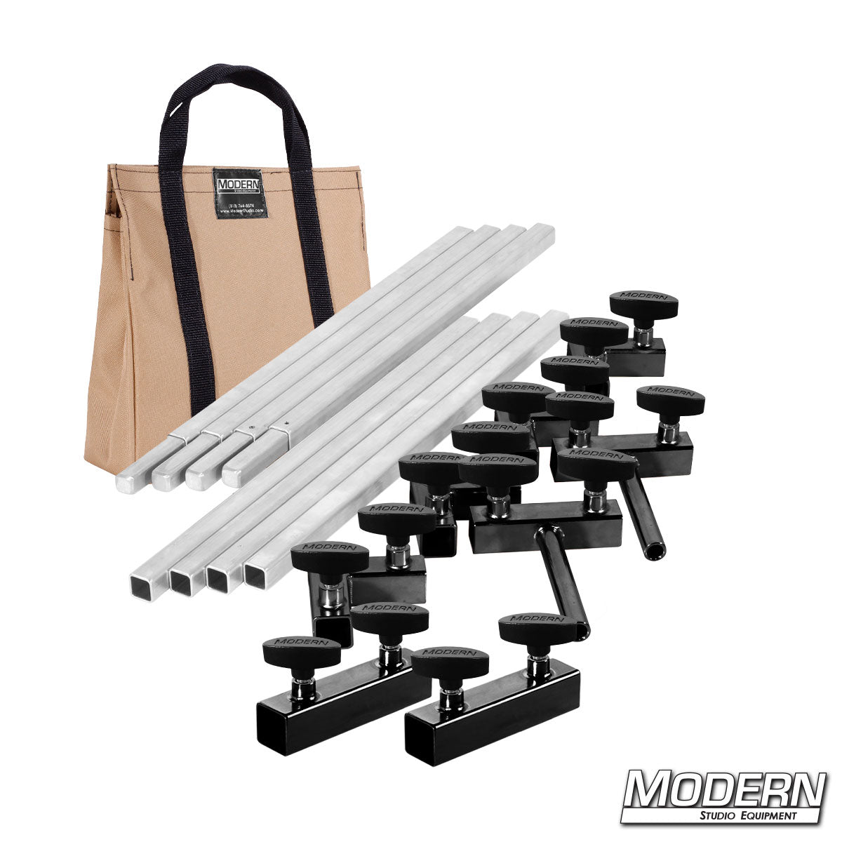 4′×4′ frame (2′ tubes) — Tan Bag with quick-connect corners and T-Handles | Modern Studio Equipment