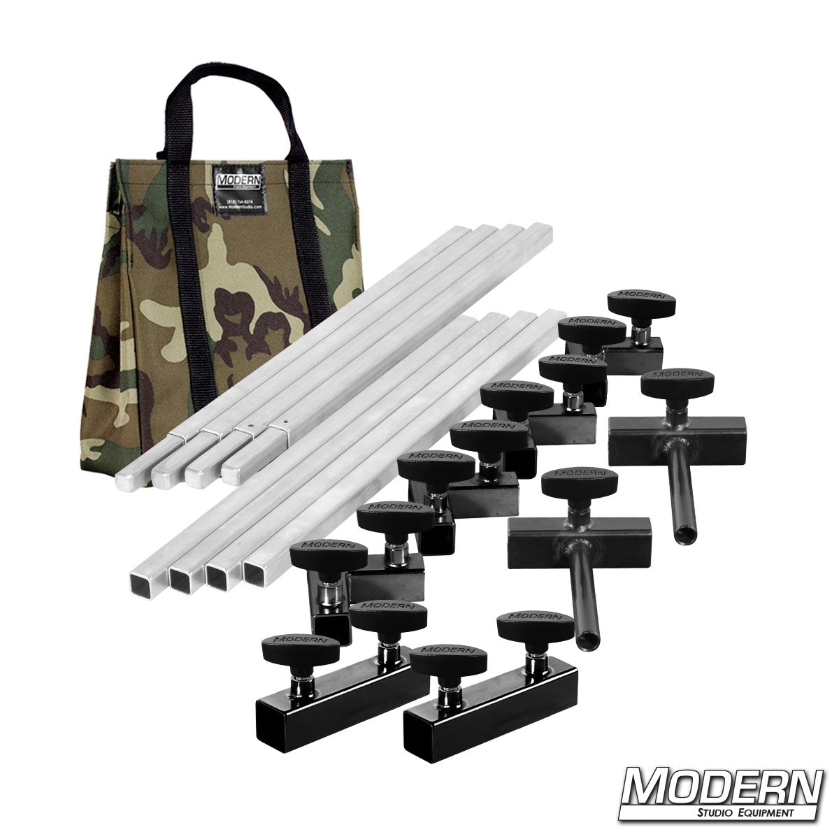 4′×4′ frame (2′ tubes) —Camo bag With quick-connect corners, Flip Flop pins, Sleeves and T-Handles | Modern Studio Equipment