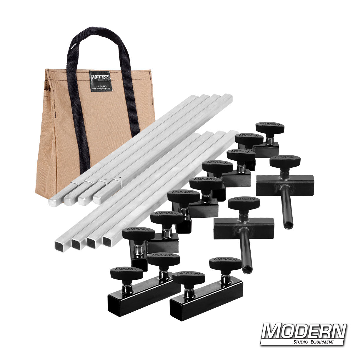 4′×4′ frame (2′ tubes) —Tan bag With quick-connect corners, Flip Flop pins, Sleeves and T-Handles | Modern Studio Equipment