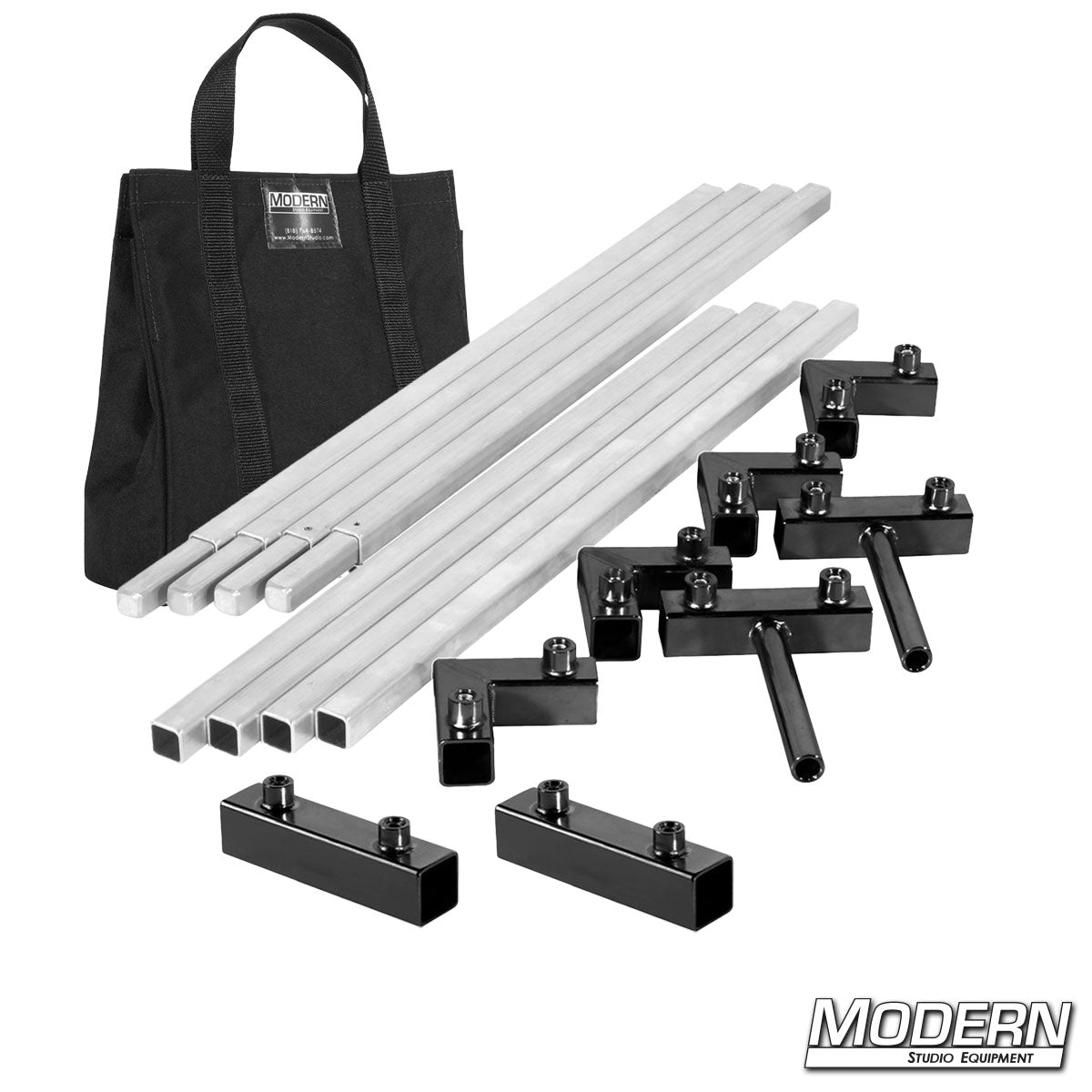 6′×6′ frame (3′ tubes) — black finish, ear/receiver hardware detail | Modern Studio Equipment