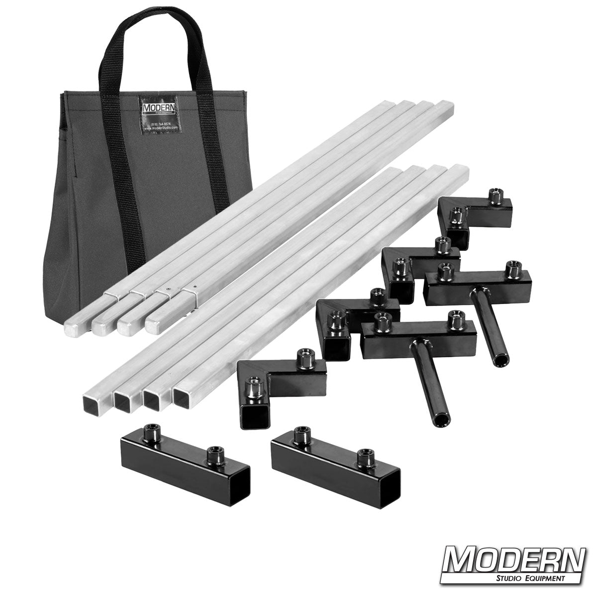 6′×6′ frame (3′ tubes) — Gray color bag, ear/receiver hardware detail | Modern Studio Equipment