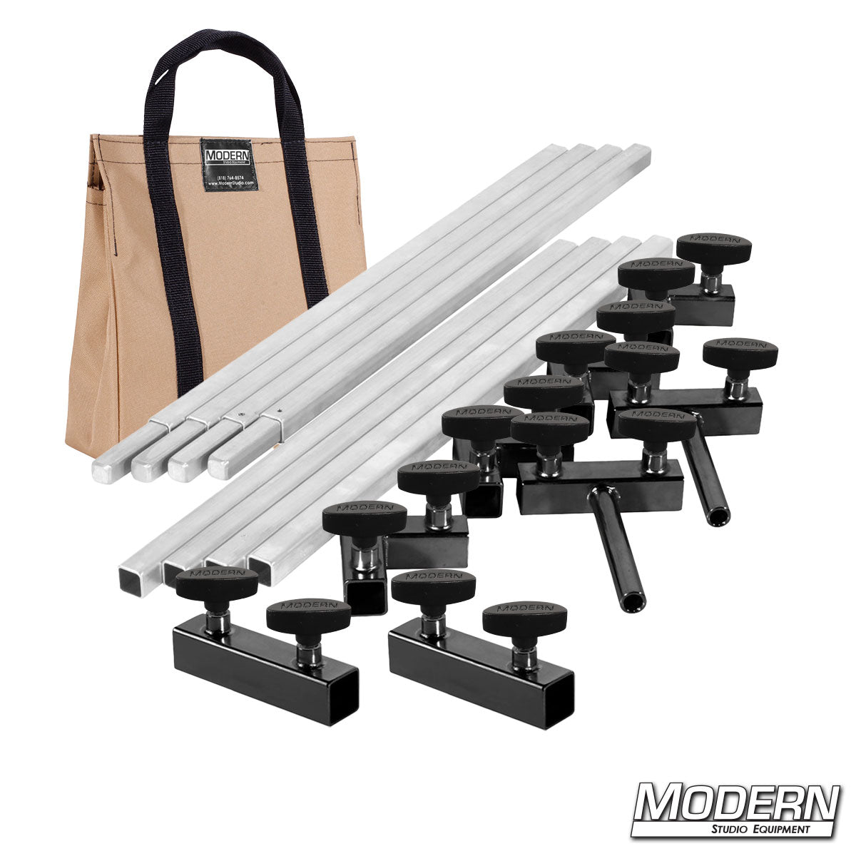 6′×6′ frame kit (3′ tubes) with T-handles — Tan carry bag | Modern Studio Equipment