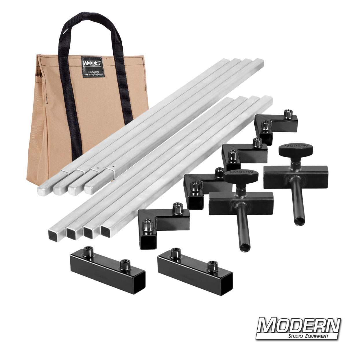 6′×6′ frame kit (3′ tubes) with flip flop ears and Tan bag | Modern Studio Equipment