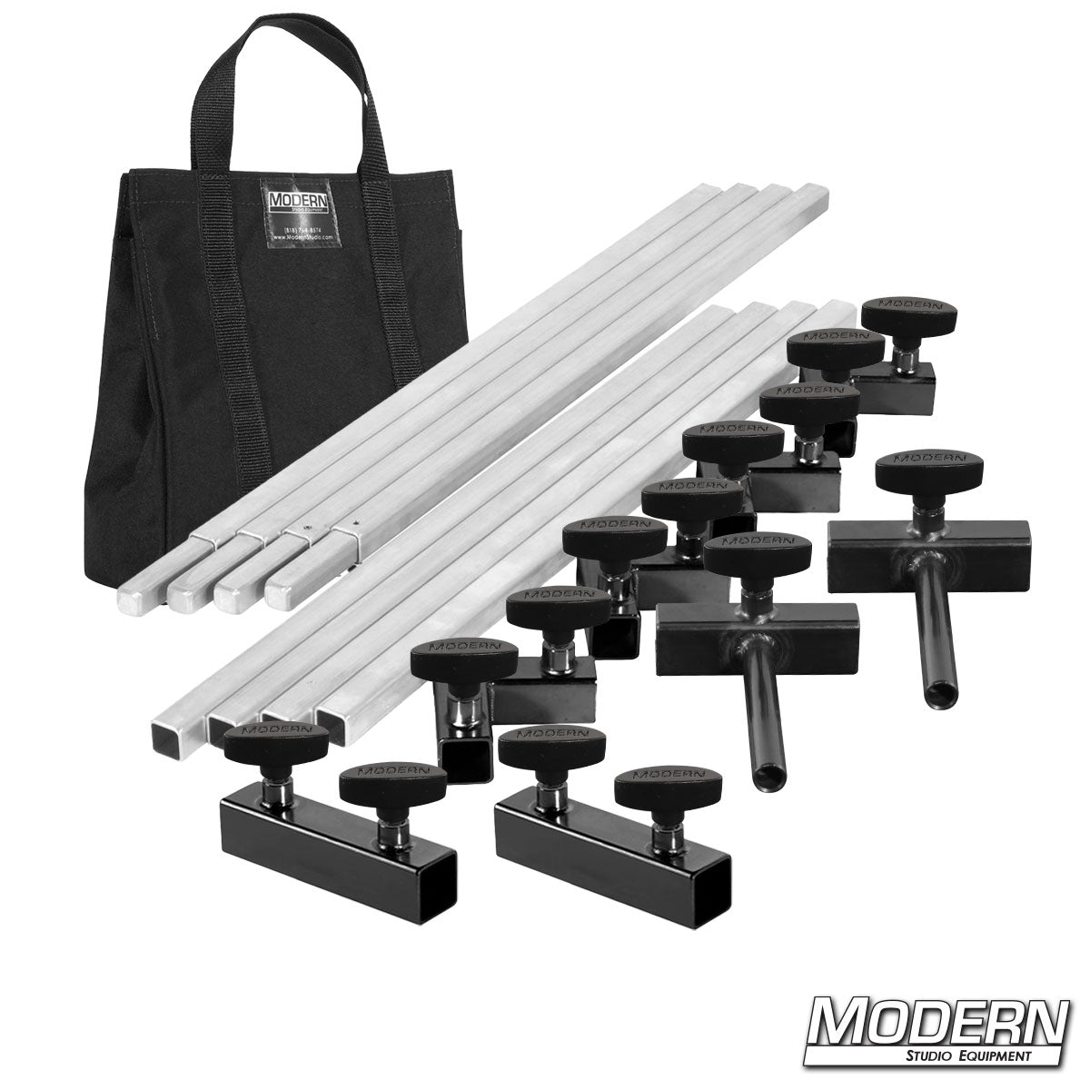 6′×6′ frame kit (3′ tubes) with flip flop ears, T-handles and Black Bag | Modern Studio Equipment