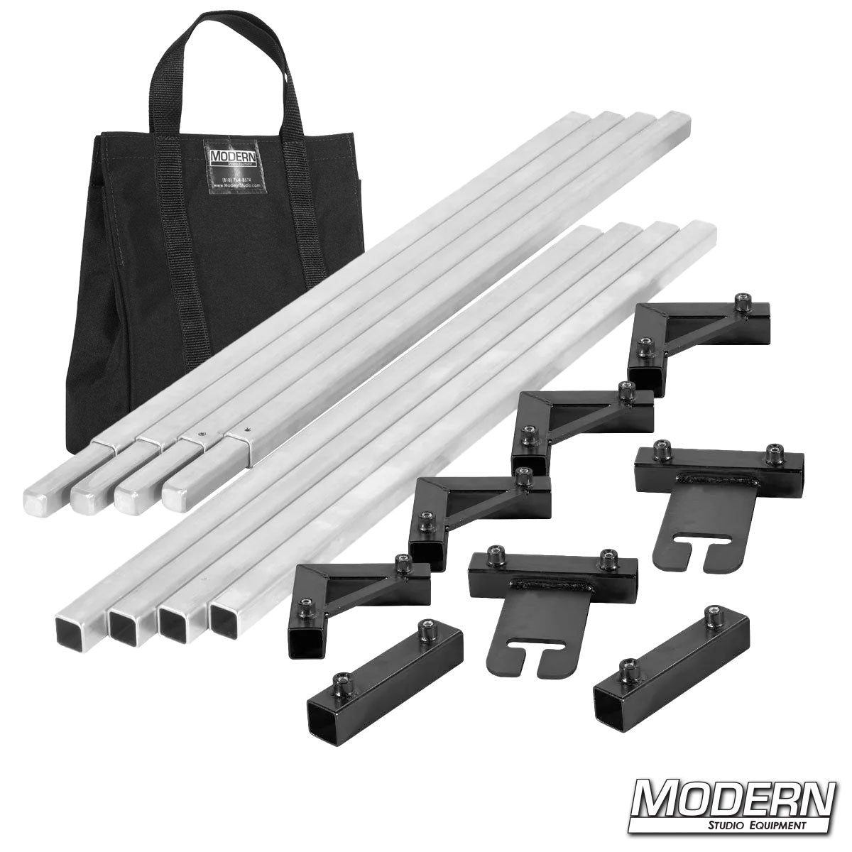 8x8 frame complete with 4-foot tubes in black finish for film rigging and light control.”