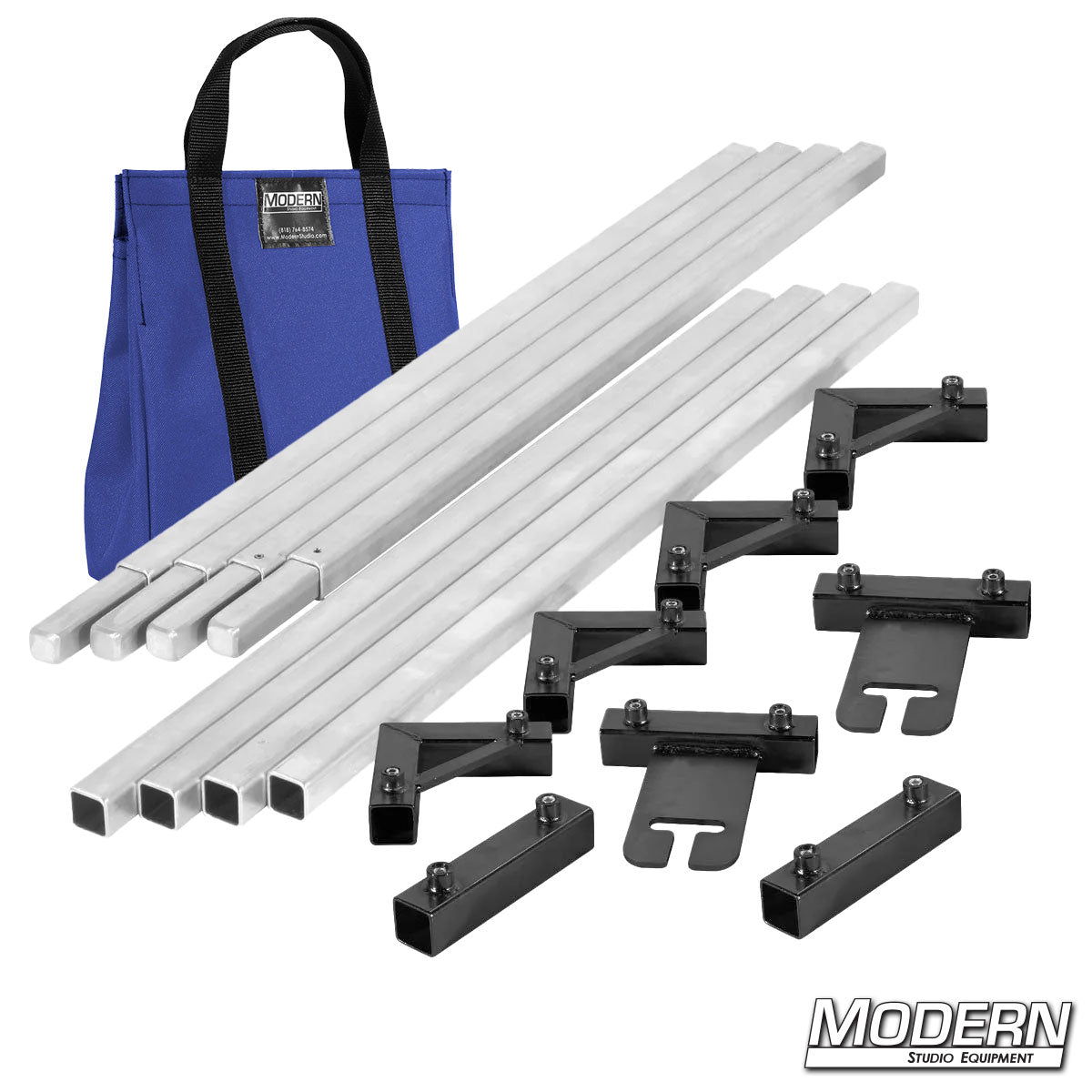 8x8 frame complete with 4-foot tubes in blue finish for film rigging and light control.”