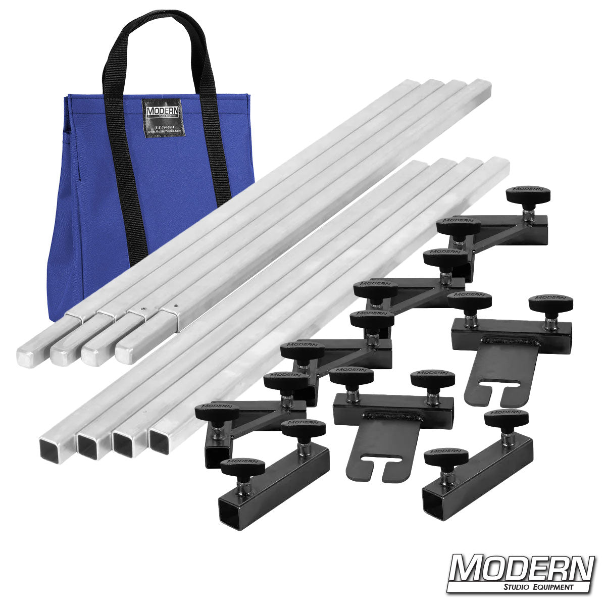 8x8 frame complete with blue bag, 4-foot tubes and with T-Handles for film rigging and light control.”