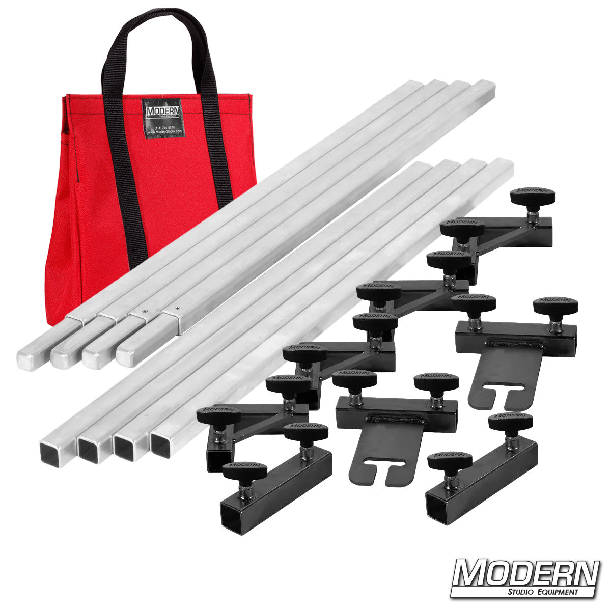 8x8 frame complete with red bag, 4-foot tubes and with T-Handles for film rigging and light control.”