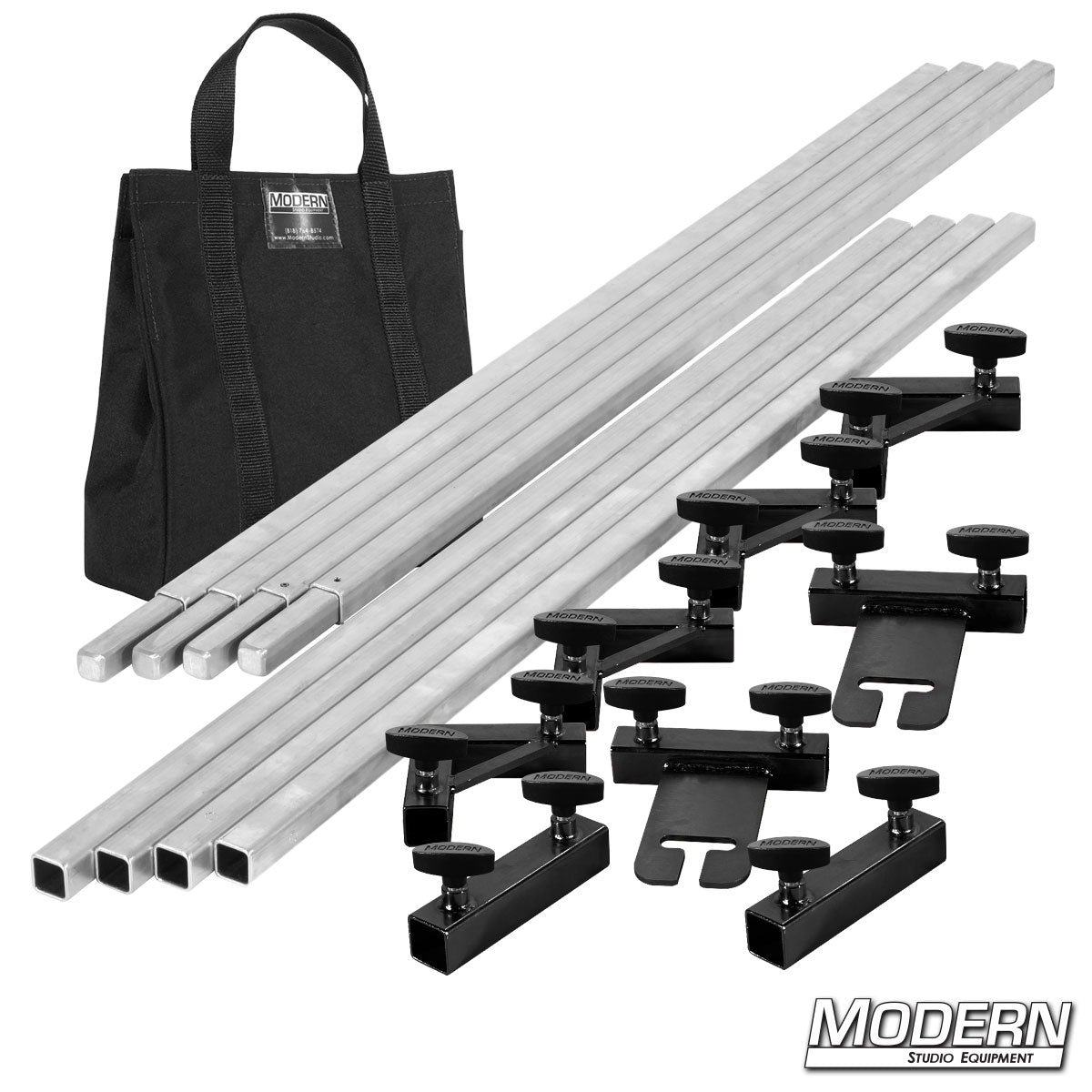 12' x 12' Breakdown Frame with black transport bag and T-Handles– professional grip frame system for on-set lighting | Modern Studio Equipment
