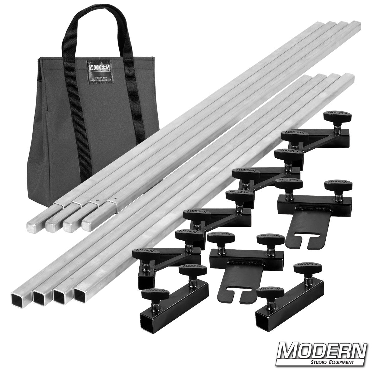 12' x 12' Breakdown Frame with Gray transport bag and T-Handles– professional grip frame system for on-set lighting | Modern Studio Equipment