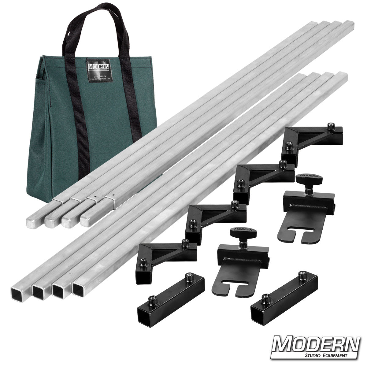 12' x 12' Breakdown Frame with green transport bag and ears– professional grip frame system for on-set lighting | Modern Studio Equipment