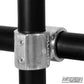 Side view of Hollaender® Fitting Short Barrel Cross — durable cast aluminum connector for 90-degree Speed-Rail® pipe intersections | Modern Studio Equipment