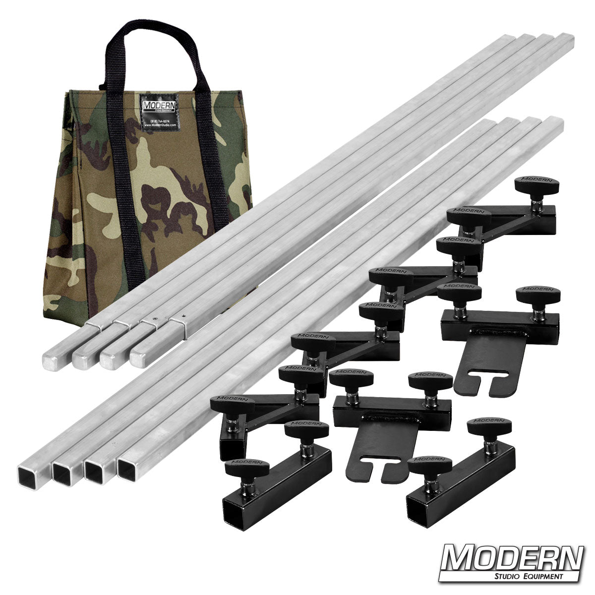 12' x 12' Breakdown Frame with Camo transport bag and T-Handles– professional grip frame system for on-set lighting | Modern Studio Equipment