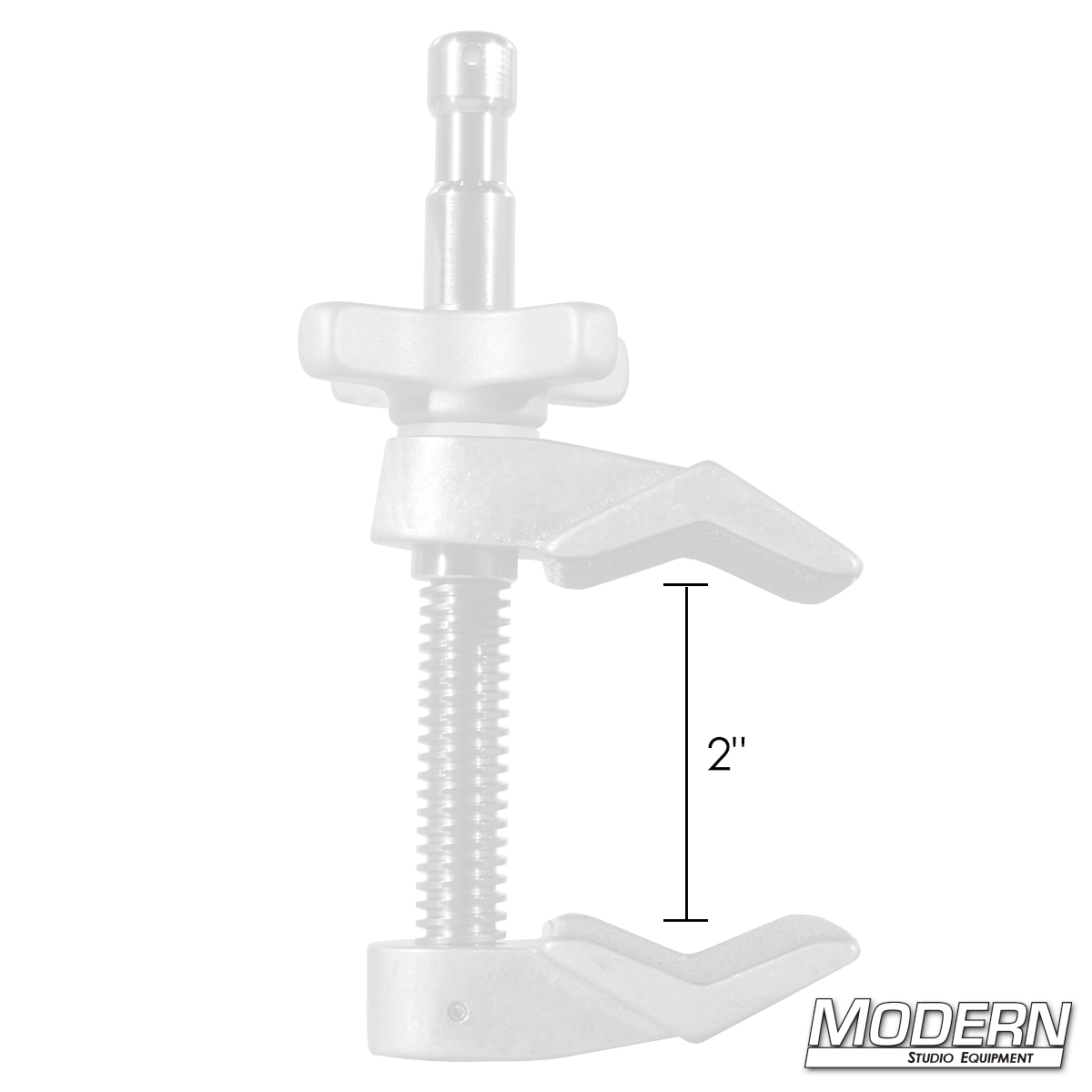 Cardellini end jaw grip clamp attached to flat surface for studio rigging applications