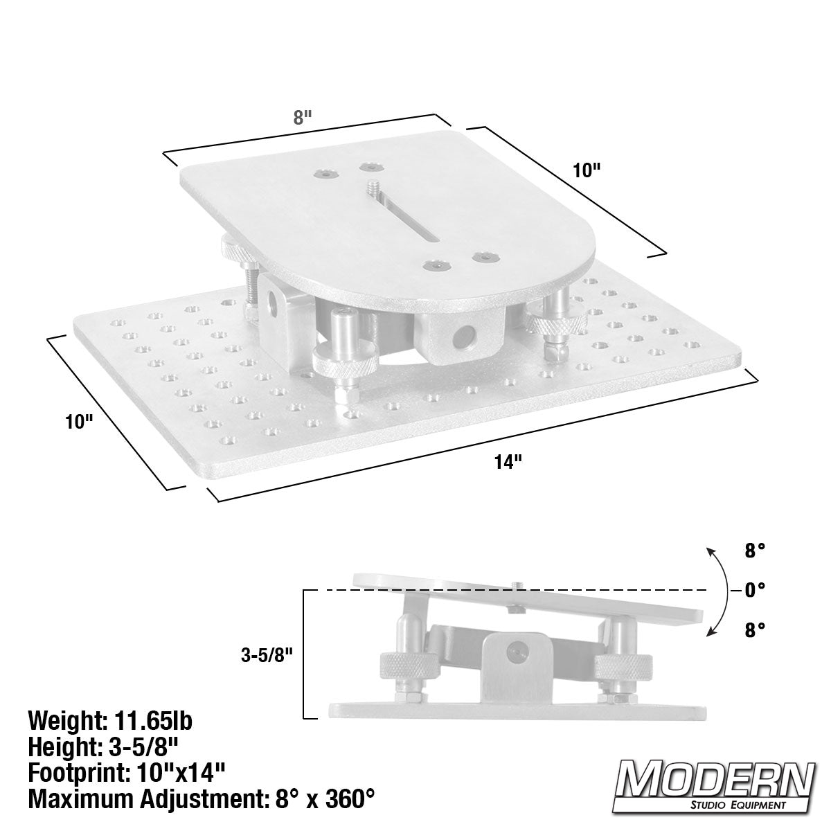 4-Way Leveling Camera Mount with 3/8-inch slot for precise camera positioning in film and photography rigs.