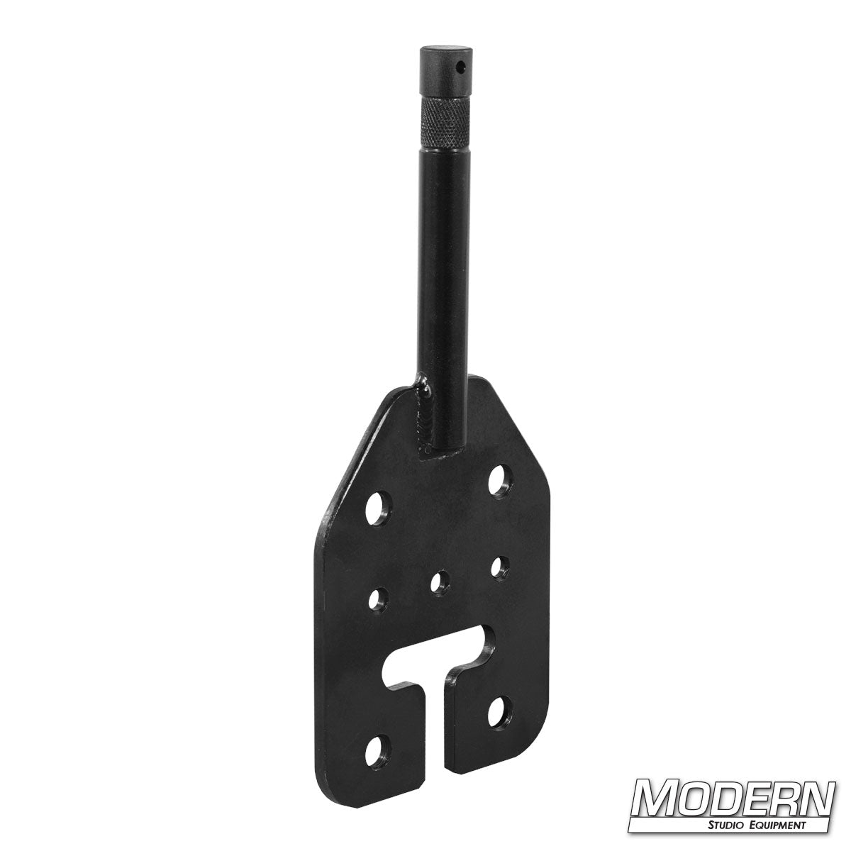 Modern Studio Equipment Baby Pin with Ear featuring 5/8 inch baby pin and multi-hole mounting plate for film lighting and grip rigging