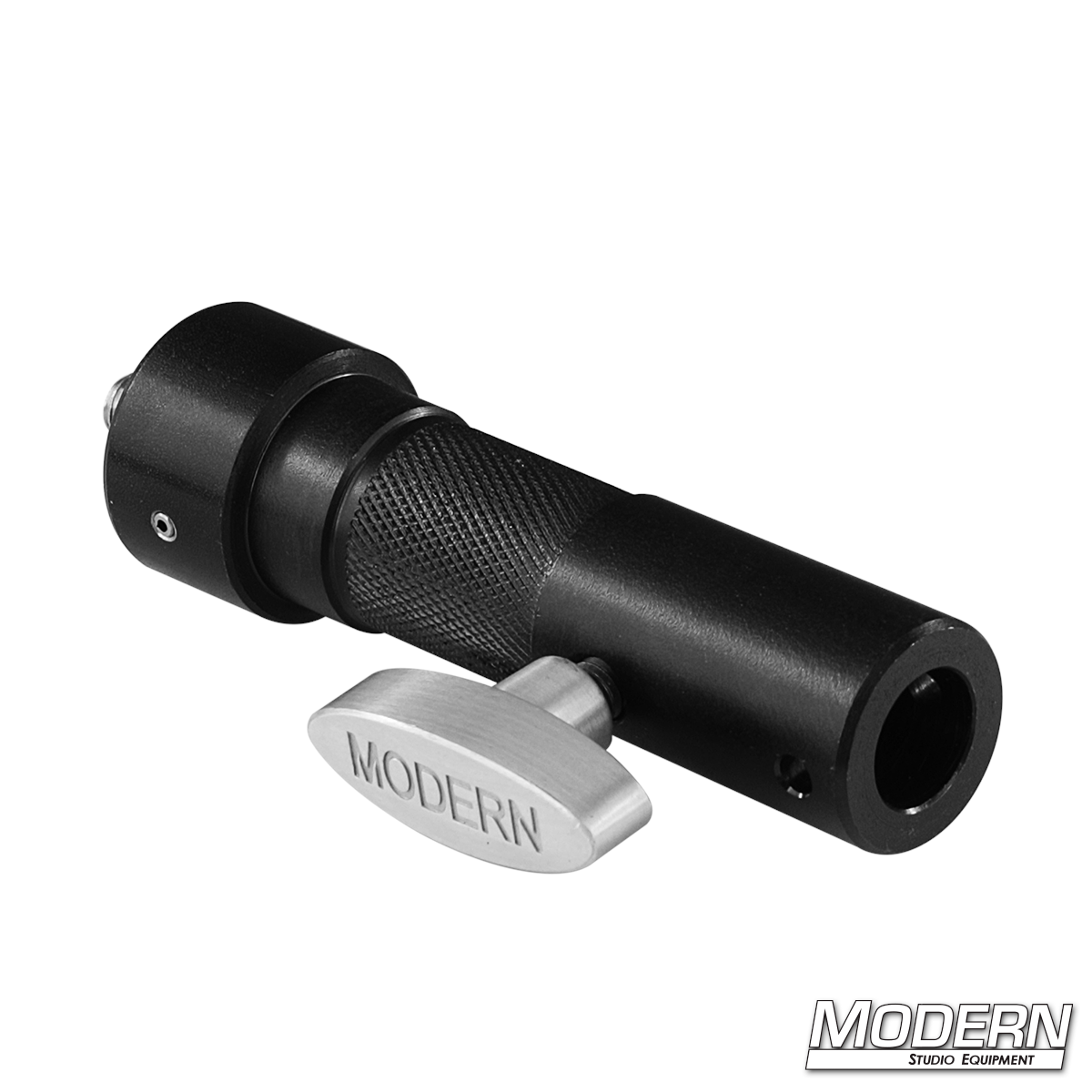 Baby female and junior receiver to 3/8 inch male steel adapter for mounting cameras, monitors, lighting accessories, and grip equipment