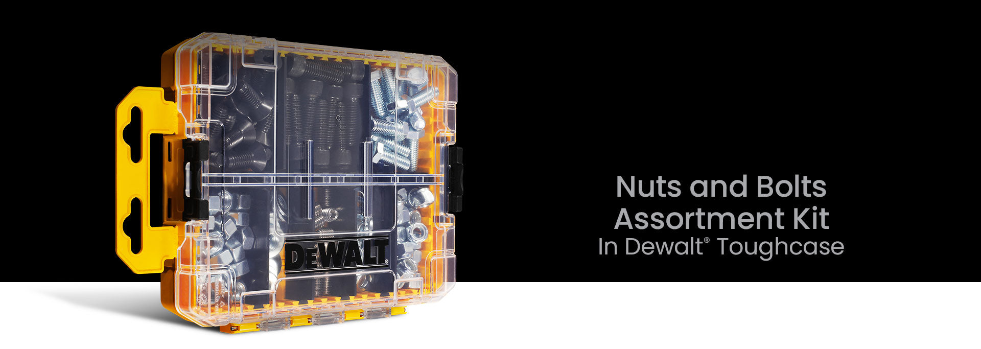 DeWalt ToughCase nuts and bolts assortment kit for film production grip hardware and on-set rigging organization
