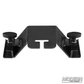 Black double ear rigging bracket for 1-inch square tubing with adjustable locking knobs, designed to suspend two parallel frames 10 inches apart for professional film and television production.