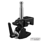 Heavy-duty Mafer clamp with ratchet handle, snap-in pin, and saddle for mounting lighting, grip, and rigging equipment on film and studio sets