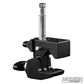 Heavy-duty Mafer clamp with standard handle, snap-in pin, and saddle for mounting lighting, grip, and rigging equipment on film and studio sets