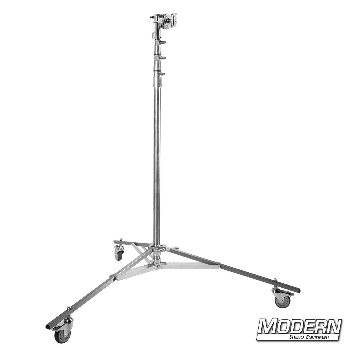 Medium Roller Stand with triple risers, adjustable Rocky Mountain leg and 4-1/2" grip head for overhead and film production grip equipment