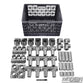 On The Go Speed-Rail Kit with Speed-Rail fittings, crosses, elbows, swivels, floor flanges, and milk crate storage for professional grip and rigging applications.