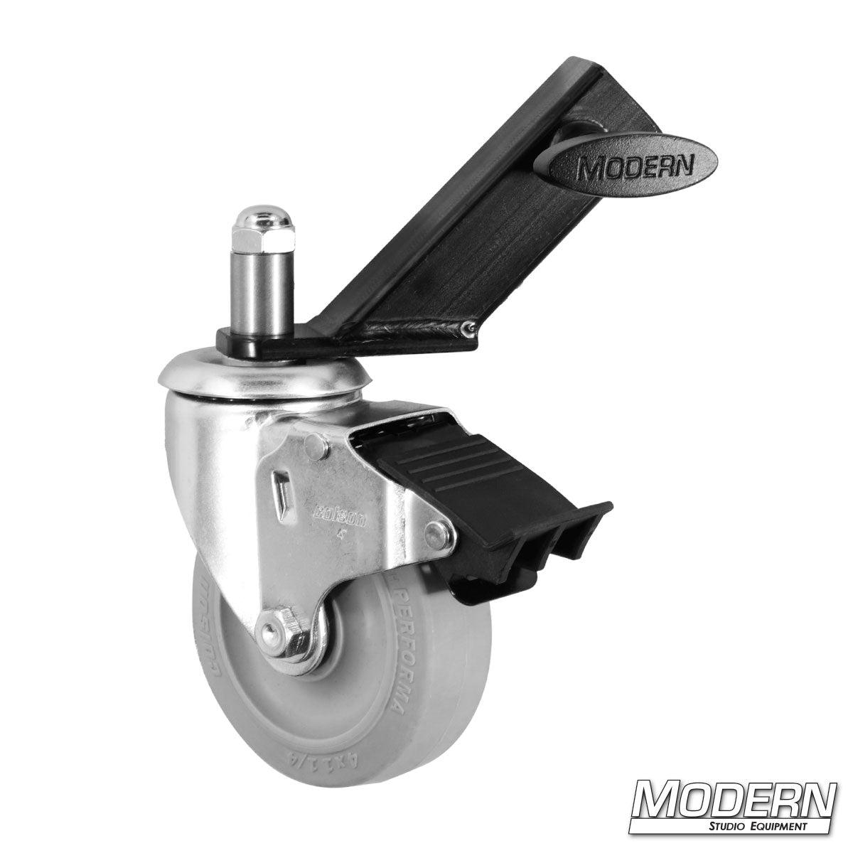 Set of three heavy-duty locking caster wheels with slip-on adapters for Combo Stands with 1-inch square legs, designed for professional film and studio lighting equipment.