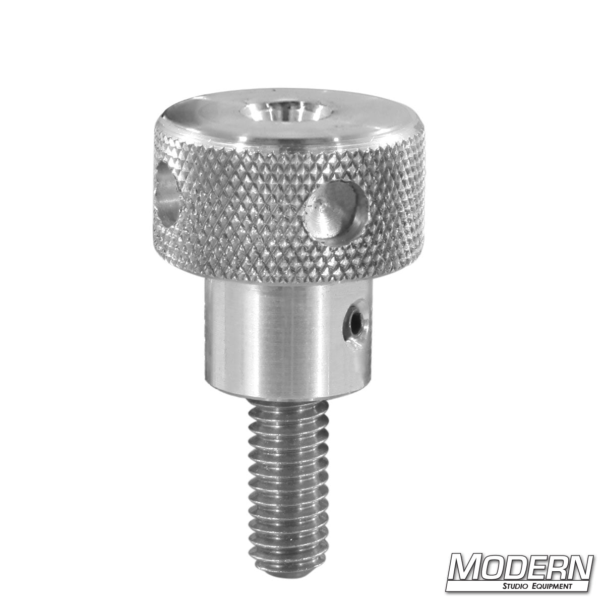 Knurled knob with a 3/8-16 inch male threaded stud, shown in [color] with textured grip and cylindrical body.