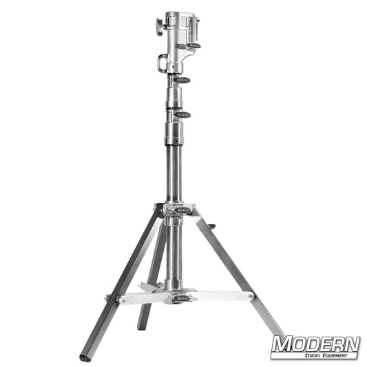 Low Boy Combo Stand with double riser and Rocky Mountain leg for mounting heavy lights and grip equipment in film and TV production