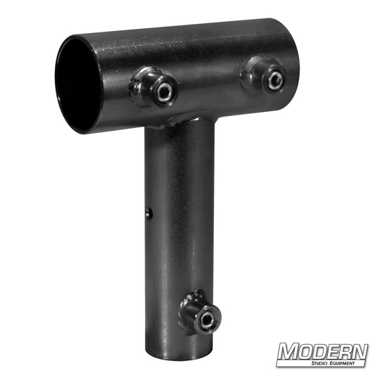 A black steel fitting designed for a 1-1/4" Speed-Rail, featuring multiple screw holes for attachment.