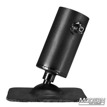 A black pipe flange base with swivel receiver designed for mounting a 1-1/4" Speed-Rail pipe, displayed on a white background.