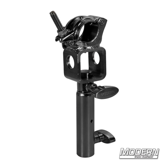 Grid clamp with 1-1/8 inch Junior swivel receiver — heavy-duty aluminum clamp for pipe grids and overhead rigging with adjustable swivel mount | Modern Studio Equipment