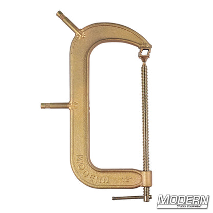 12-inch Baby C-Clamp with 5/8" baby pin, extra-large steel grip clamp for mounting heavier lights and equipment in film, studio, and stage applications.